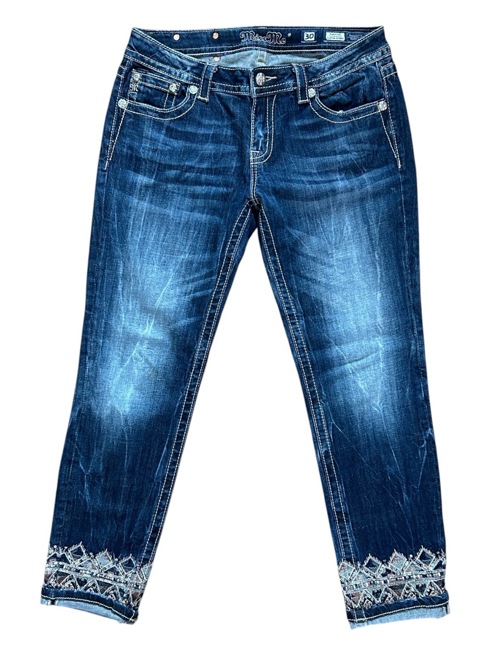 Miss Me Signature Embroidered Cropped Jeans